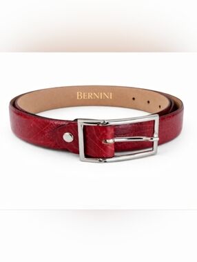 Bernini Leather Belt Burgundy Made In Italy Women's Classic Eurometal Buckle 36.